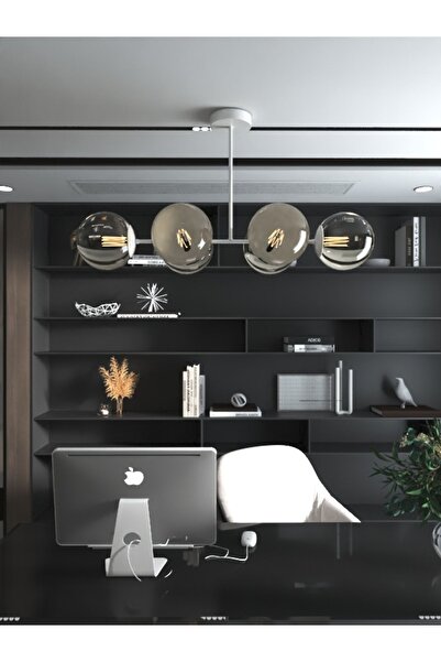 avizade Vella 6'lü Glop Füme Rengi Cam Detaylı Modern Lüks Avize