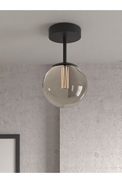 avizade LİRİA Tekli Modern Tasarım Camlı Avize- Siyah Kasa Füme Cam