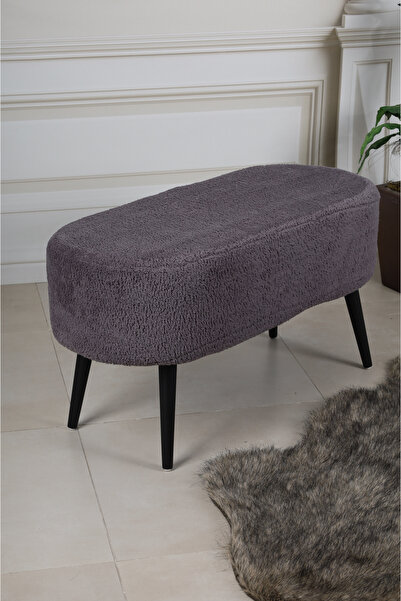 PufyHome LUNA PELUŞ ANTRASİT SİYAH AYAKLI 90 CM ÇOK AMAÇLI PUF BENCH KOLTUK