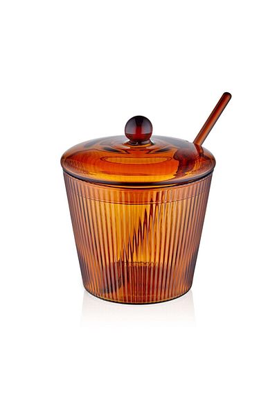 The Mia Amber 10x12 cm - Glass Striped Sugar Bowl with Spoon CAM0436