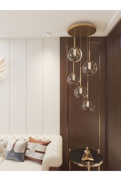 avizade Vega Sarkıt Top Avize Füme Rengi 5’li Glop Camlı, Eskitme Dayanıklı Kasa Modern Şık Tasarım Avize