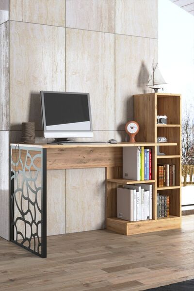 Wood'n Love Elektra Kitaplıklı Metal Ayaklı Çalışma Masası - Atlantik Çam / S...