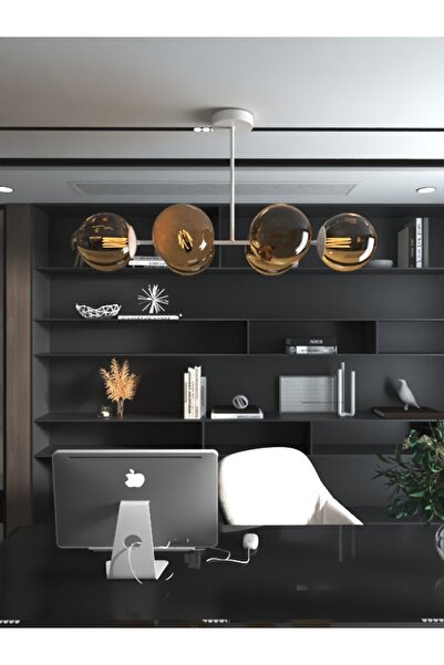 avizade Vella 6'lü Glop Bal Rengi Cam Detaylı Modern Lüks Avize