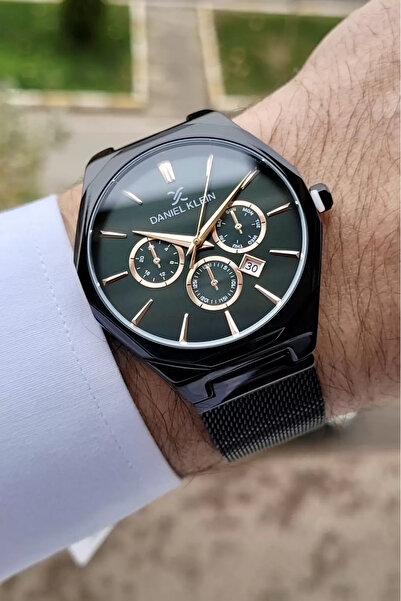 Daniel Klein Kadranı Yeşil Hasır Kordon Takvimli Hediye Paketli Erkek Kol Saati