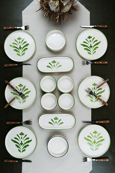 JAMUOR HANDMADE Water Green Breakfast Set for 6 People 14 Pieces