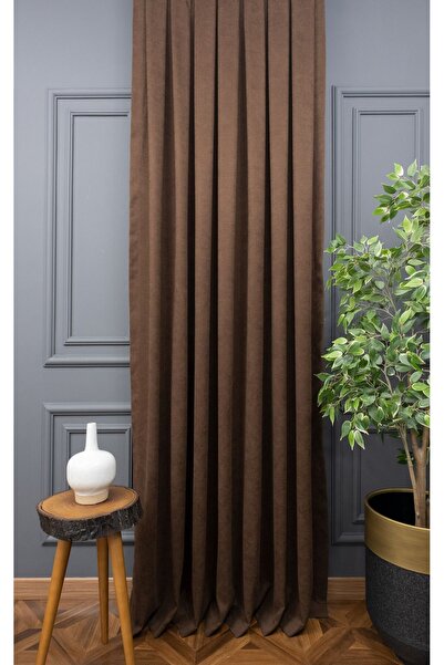 Evdepo Home Crown Milk Coffee Solid Color Pleated Soft Background Curtain, 1/2 Sparse Pleat, Single Wing