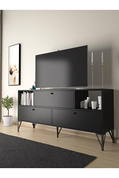 Wood'n Love Mia 160 Cm Metal Ayaklı Tv Ünitesi - Konsol - Siyah / Siyah