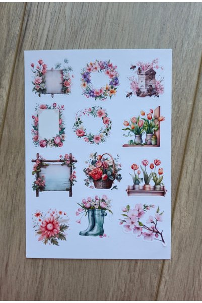 Mona Craftist 2 Sheets 24 Pieces Flower Themed Stickers Flower Tulip Sakura Bird Stickers Vintage Stickers