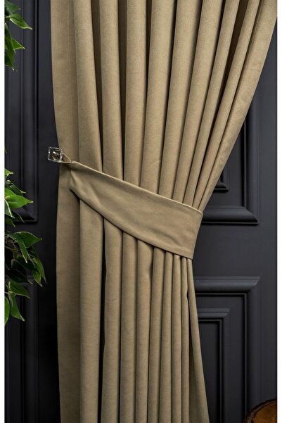 Evdepo Home Crown Stone Solid Color Pleated Soft Background Curtain, 1/2 Sparse Pleat, Single Wing