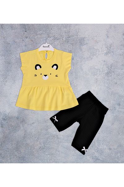 lorio kids Sweety Cat Printed Double Combed Cotton Set - Baby Girl and Little Child