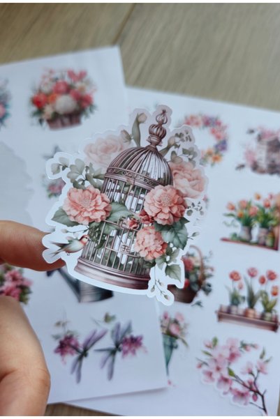 Mona Craftist 2 Sheets 24 Pieces Flower Themed Stickers Flower Tulip Sakura Bird Stickers Vintage Stickers