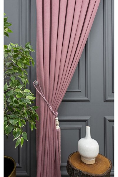 Evdepo Home Crown Dried Rose Solid Color Pleated Soft Background Curtain, 1/2 Sparse Pleat, Single Wing