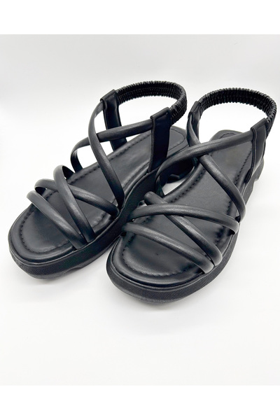 MAGGIO Sandale negre de damă, elastic încrucișat, confortabile, negre, înguste, cumpărați o mărime mai mare