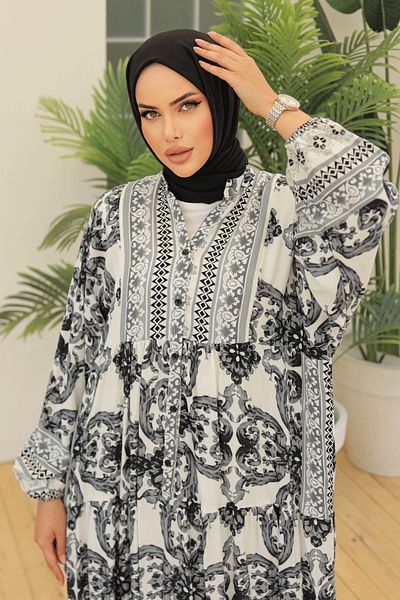 InStyle Casual μαύρο μαρμάρινο φόρεμα βισκόζης