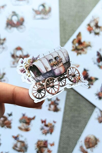 Mona Craftist 4 Sayfa 50 Adet Vintage Sticker Kelebek Çiçek Fincan At Arabası...