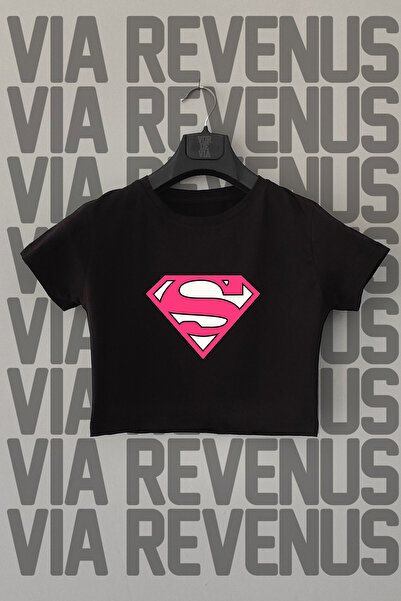 Vordevia SuperGirl Štampano Crna Skraćeni kroj - Sa likrom, okrugla kragna