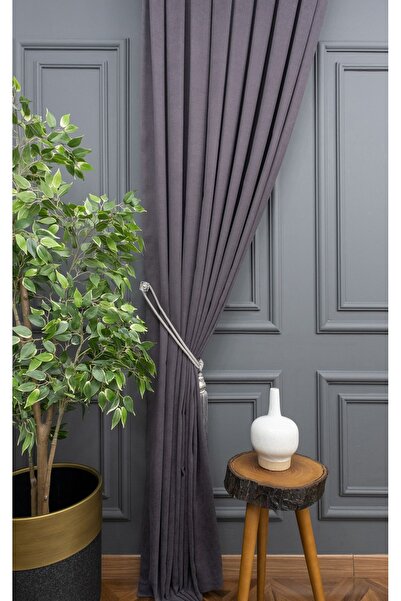 Evdepo Home Crown Dark Gray Solid Color Pleated Soft Background Curtain, 1/2 Sparse Pleat, Single Wing
