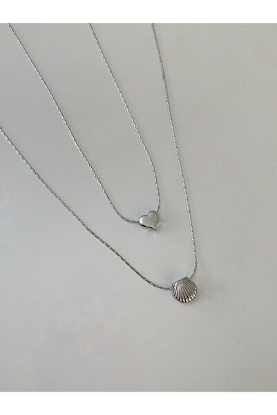 Asia by Leuvoié Gümüş Kaplama Minimal Kalp ve İstiridye Kolye seti