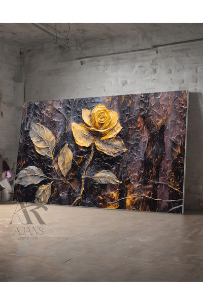 AR AJANS KANVAS TABLO Pictură în ulei cu trandafir galben aspect decorativ cu...