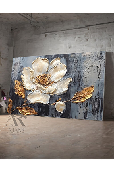 AR AJANS KANVAS TABLO Dekoratif Beyaaz Çiçek Yağlı Boya Görünümlü Kanvas  TABLO
