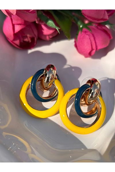 ByMerve Bym128 - Yellow Gold Layer 3.5cm Women's Steel Earrings