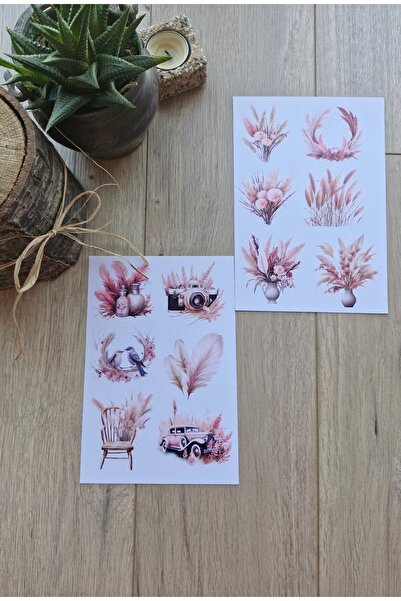 Mona Craftist 2 ورقة - 12 قطعة من ملصقات زهرة بامباس الوردية والصفراء