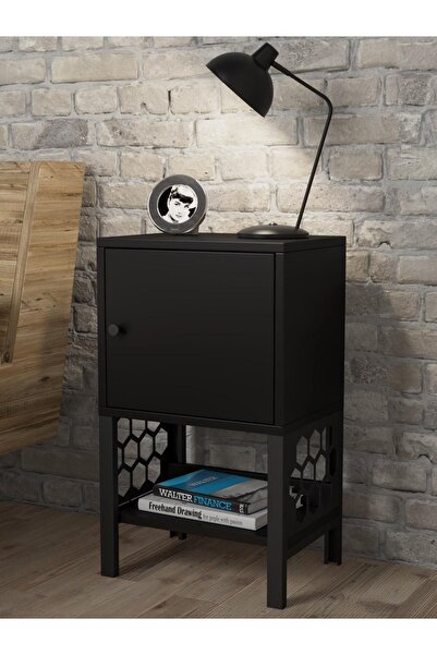 Wood'n Love Maria Premium Dolaplı Raflı Metal Ayaklı Komodin - Siyah / Siyah