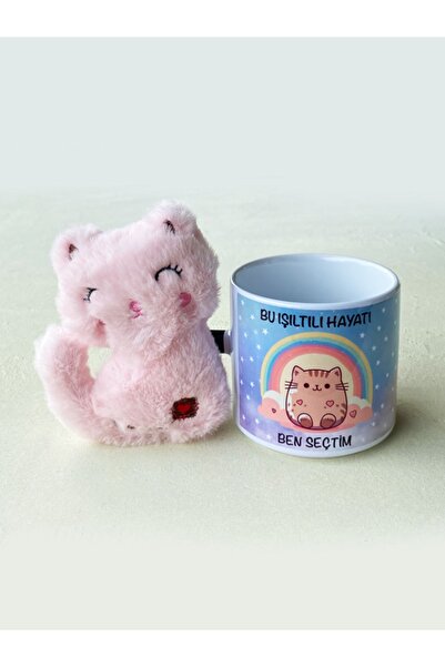 Hepsi Enteresan كوب حياة لامع لعيد الميلاد - كوب من البورسلين مع قطة