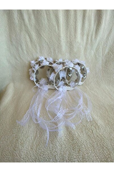 ARHEDİYELİK BEYAZ Süslü Gelin Nedime Kına Gecesi Tefi, Üç Boyut Lazer Çiçek ve Kurdele Detaylı Tef 10 Adet
