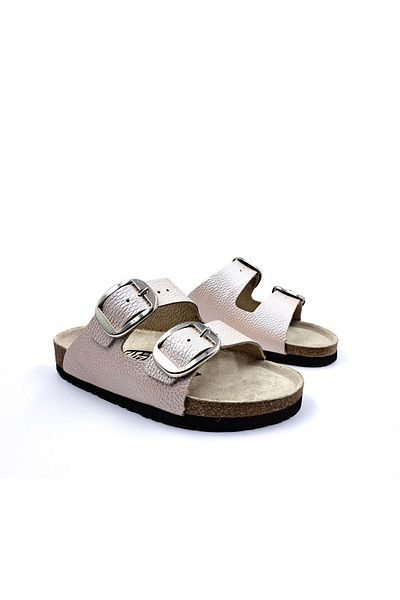 wizard slippers Merlin Genuine Leather Women's Slippers - Cork Sole, Double Band, Powder Color