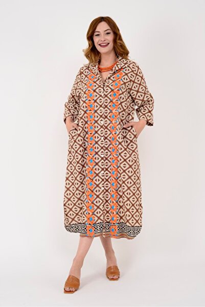 Hazinedan Φόρεμα πουκάμισο με μακρύ κέντημα - Γυναικείο αυθεντικό σχέδιο