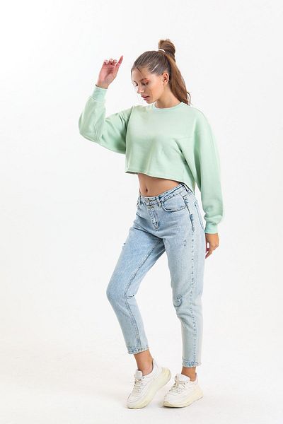 pulur.co Aqua Green Oversize Crop Sweatshirt