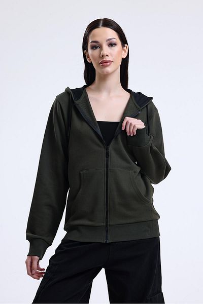 pulur.co Khaki 100% Cotton Zippered Cardigan with Hood