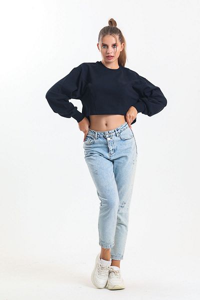 pulur.co Black Oversize Crop Sweatshirt