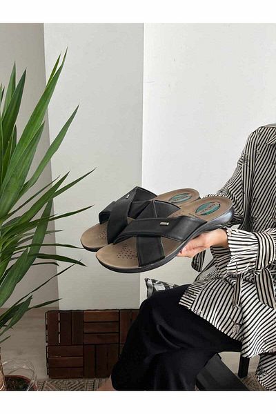 Behtah Kundura Μαύρες Ορθοπεδικές Ανδρικές Παντόφλες - Μεγάλο Μέγεθος 45 46 47 Συμβατό