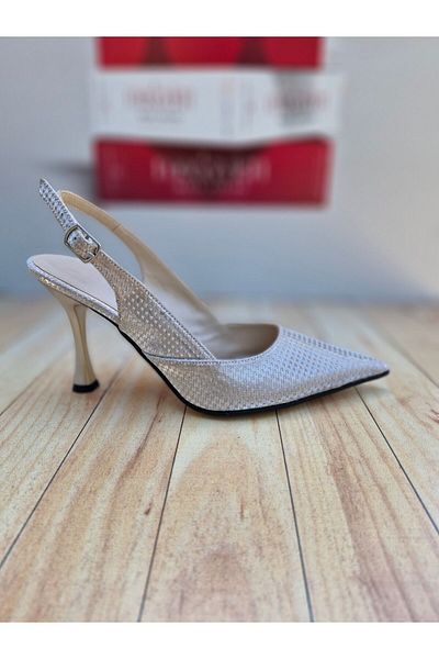 Modavien Beige Women's Evening Dress Shoes - 9 cm, Model 800