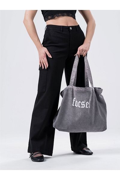 focsel High Waist - Lycra Black Wide Leg Cargo Pants
