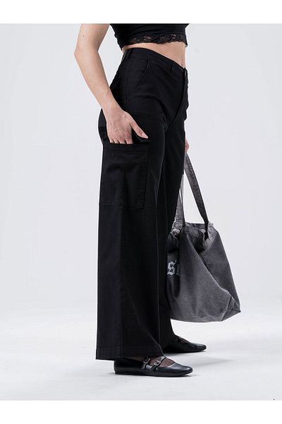 focsel High Waist - Lycra Black Wide Leg Cargo Pants