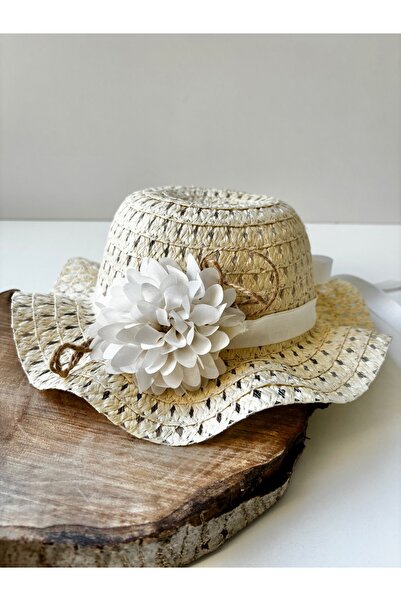 Miniminiksdesing Children's Straw Hat with Flower Accessories