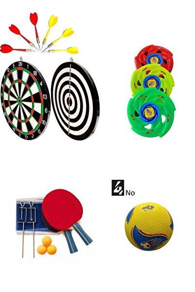 faial 4lü Dart Oyun Seti ( 3lü Frizbi , Büyük Boy Dart , Masa Tenis Seti , Futbol Topu)