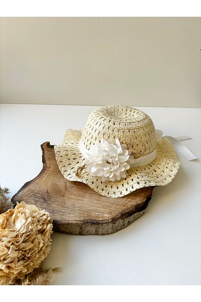 Miniminiksdesing Children's Straw Hat with Flower Accessories