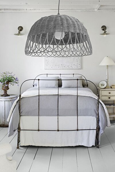 Turkish Belkıs Rattan Rattan Bambu Hasır Sarkıt Gri Antrasit Avize 35 Cm