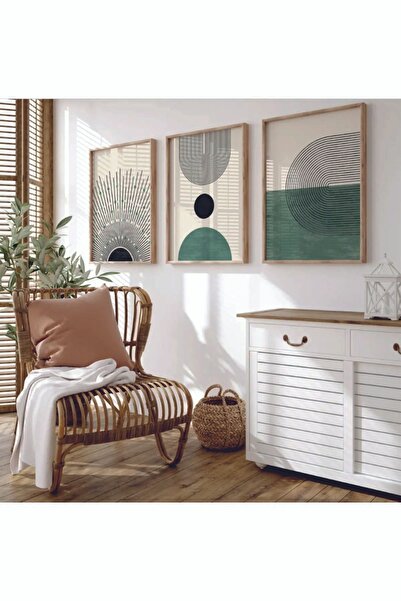 woodhomeworks Minimalist Ahşap 3'lü Çerçeveli Soyut Dekoratif Tablo qmrc