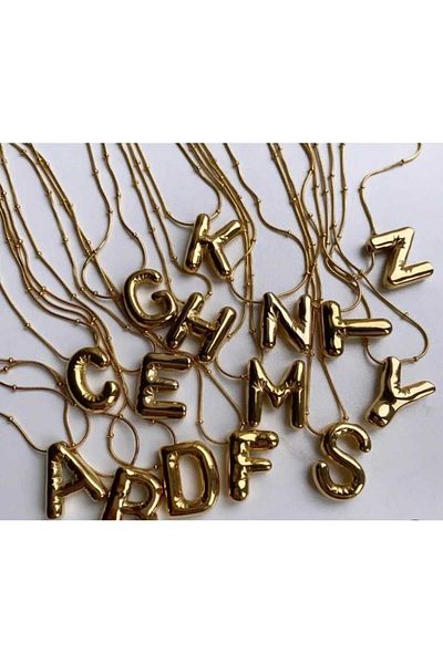 Ayenci N Letter Steel Letter Balloon Bubble Necklace - Gold Color
