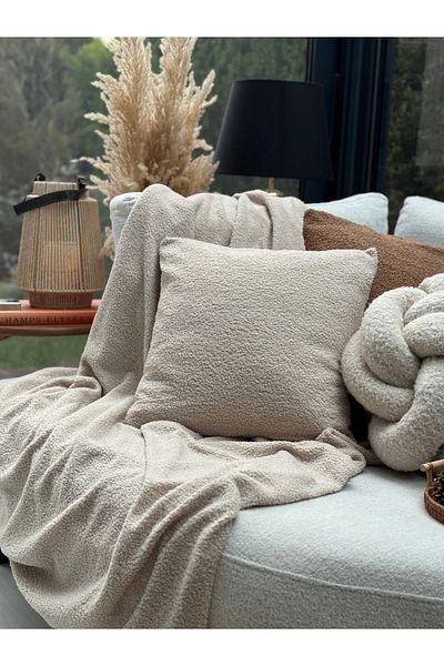 sevaradekor Κάλυμμα μαξιλαριού Teddy Throw Μπεζ Μαξιλάρι Ριχτάρι Μπουκλ Μαξιλάρι Ριχτάρι Teddy Τετράγωνο