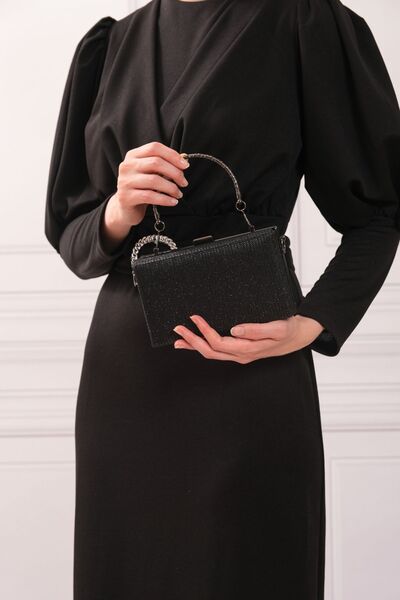 ROZA CANTA فستان سهرة مستطيل أسود لامع للنساء، حقيبة زفاف مطلية بفستان سهرة، حقيبة سهرة