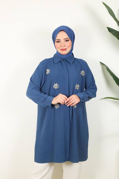 my showy shop قميص تونيك Aerobin كبير الحجم بتفاصيل حجرية