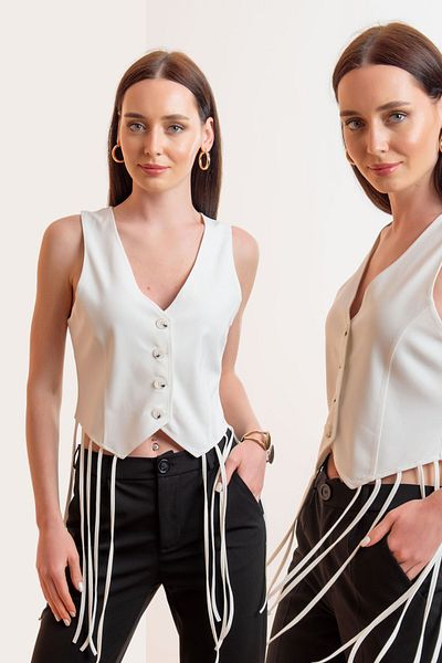 Laranor Vestă clasică cu design cu ciucuri Ecru