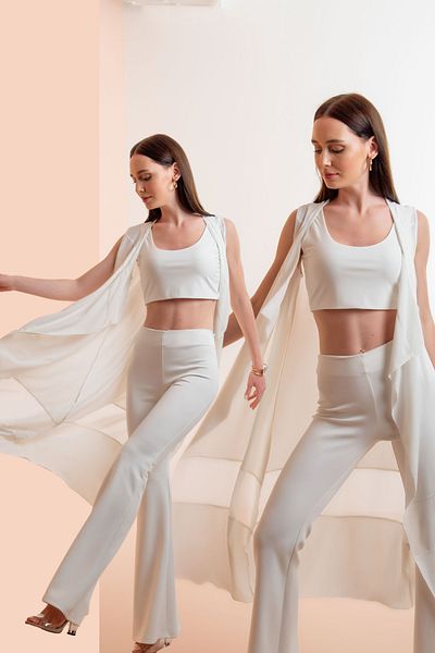 Laranor Vestă și kimono cu guler șal cu detalii din șifon - Top bikini