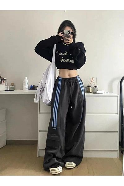 Gofeel Unisex φαρδύ αθλητικό παντελόνι - Λεπτομέρεια ρετρό ρίγες